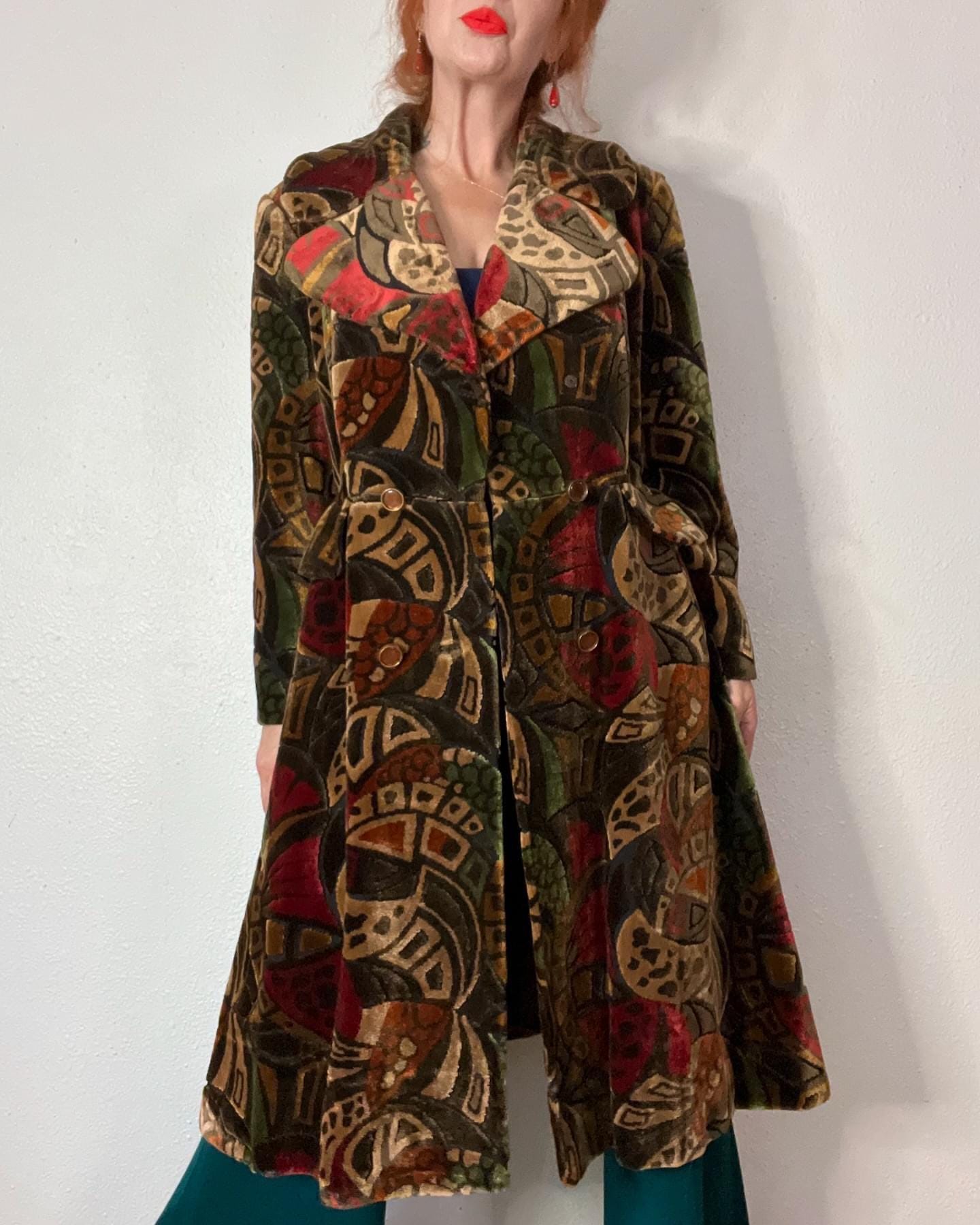 Vintage 1960s Heavy Long Belted Floral Tapestry Coat | eBay