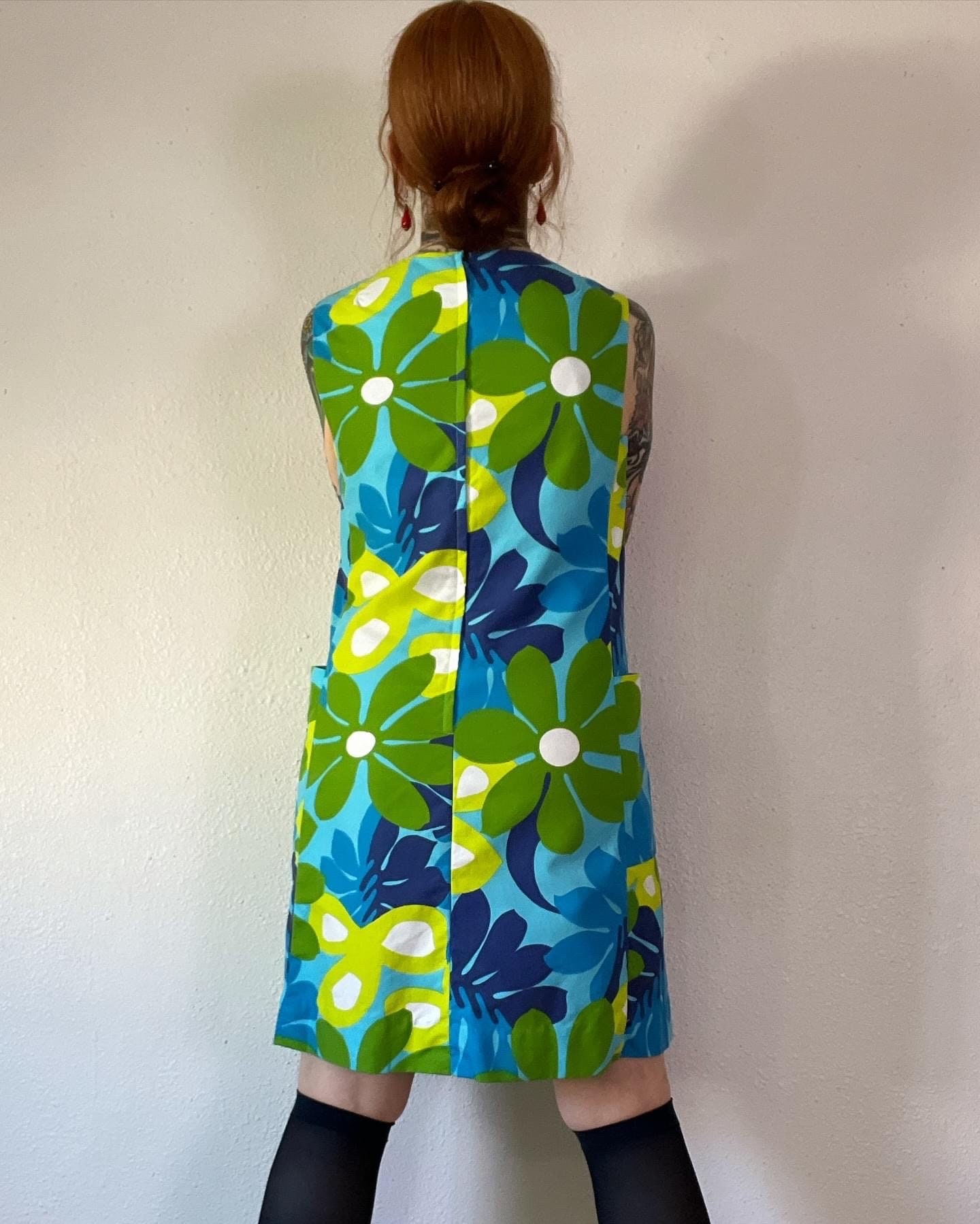 Vintage 1970's Large Scale Flower Power Mini Dress in Shades Vintage 1970's Large Scale Flower Power Mini Dress in Shades