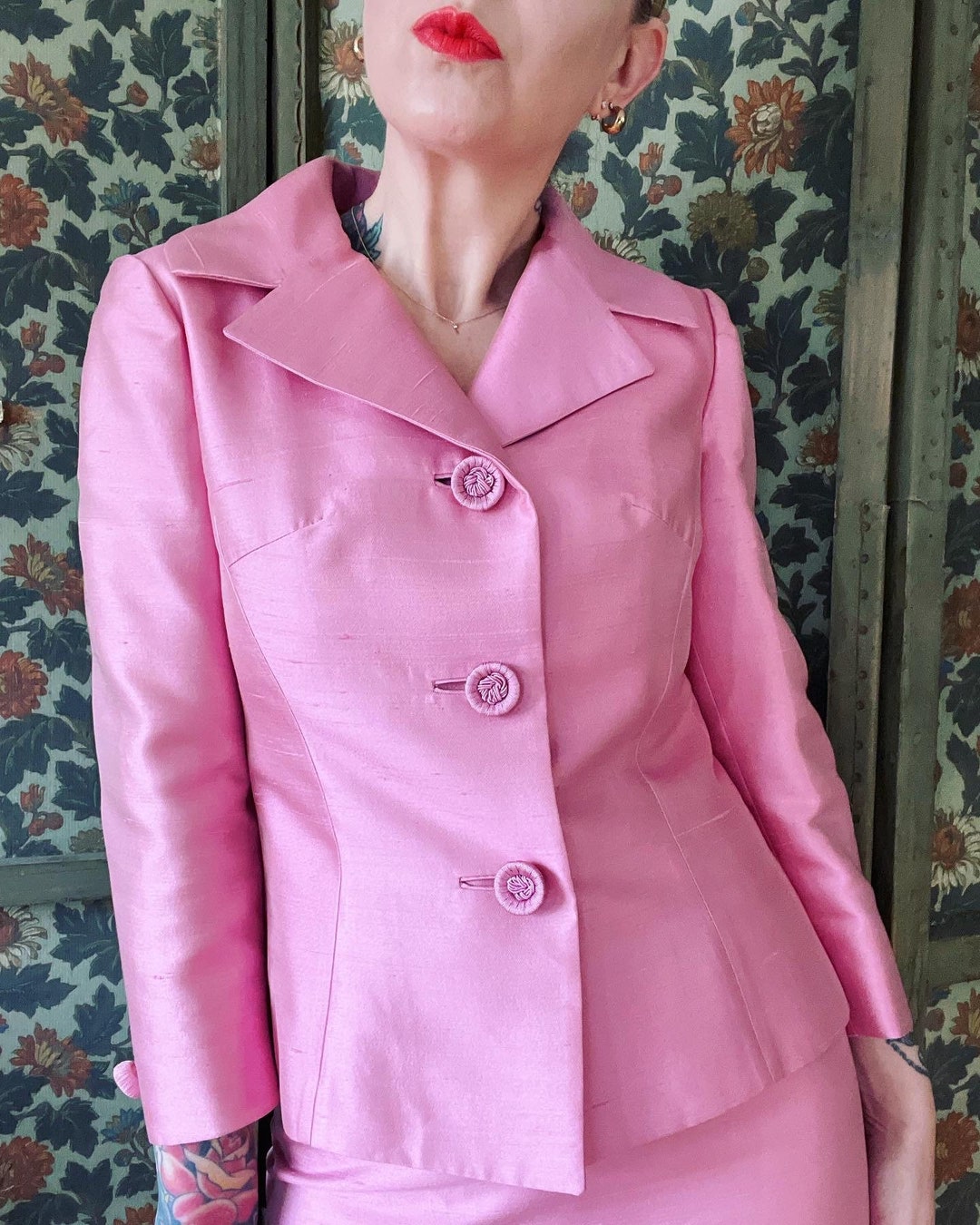 Lilli Ann Designer Vintage 1960s True Pink Silk Shantung Etsy