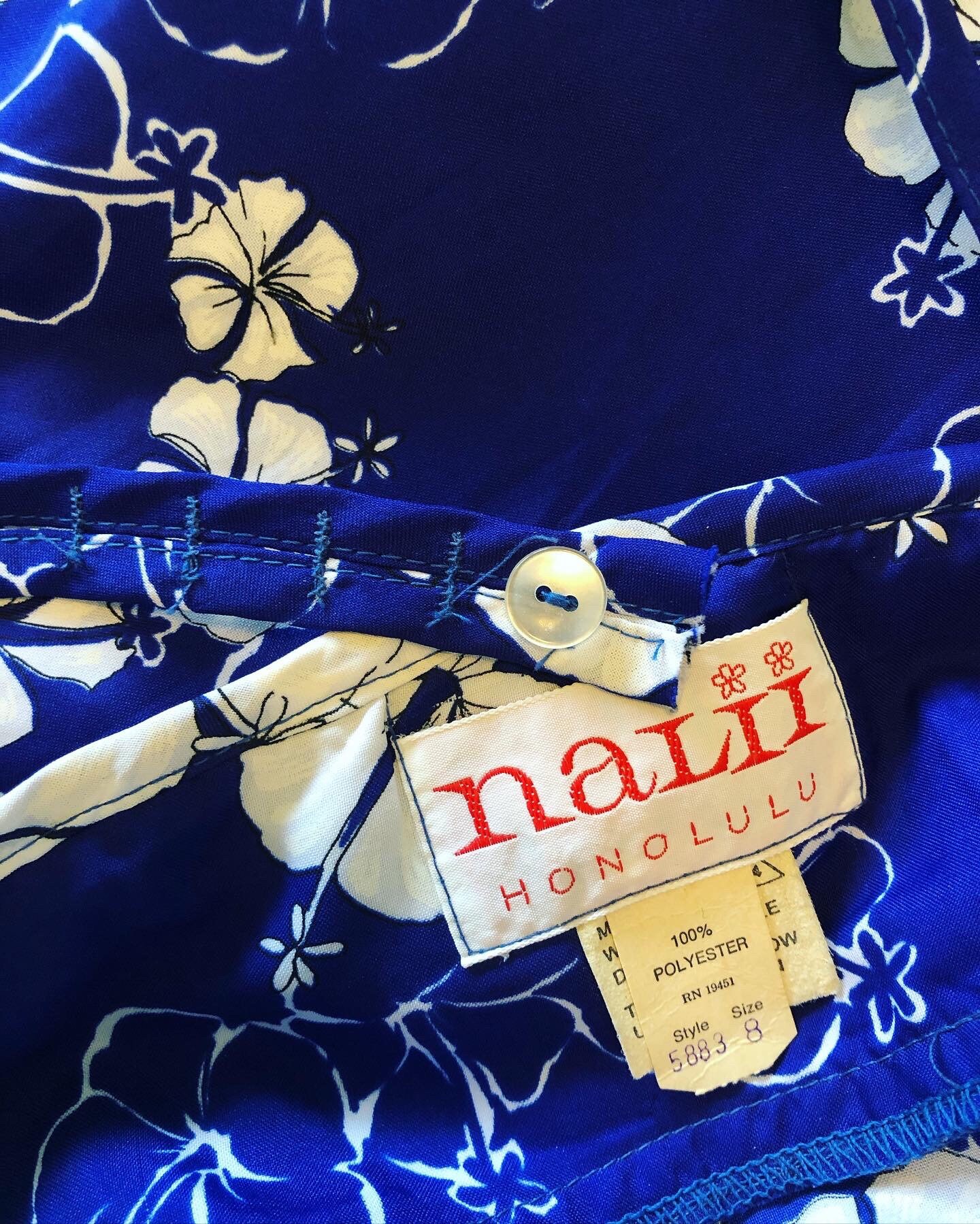 Vintage 1960's Blue and White Hawaiian Hibiscus Floral Print