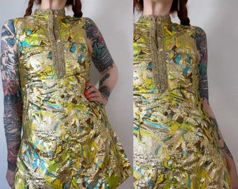 women's metallic brocade a-line dress Gold Strapless Brocade Midi Dress with Pockets main image 1
