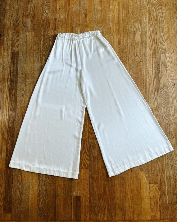 Vintage 1970’s snow white liquid satin wide leg bells… Gem