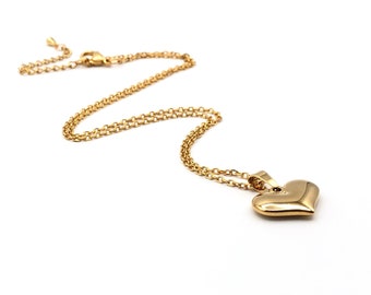 Collier coeur gonflé en or, collier coeur en acier inoxydable, collier coeur en or, collier pendentif en or, collier pendentif en acier inoxydable