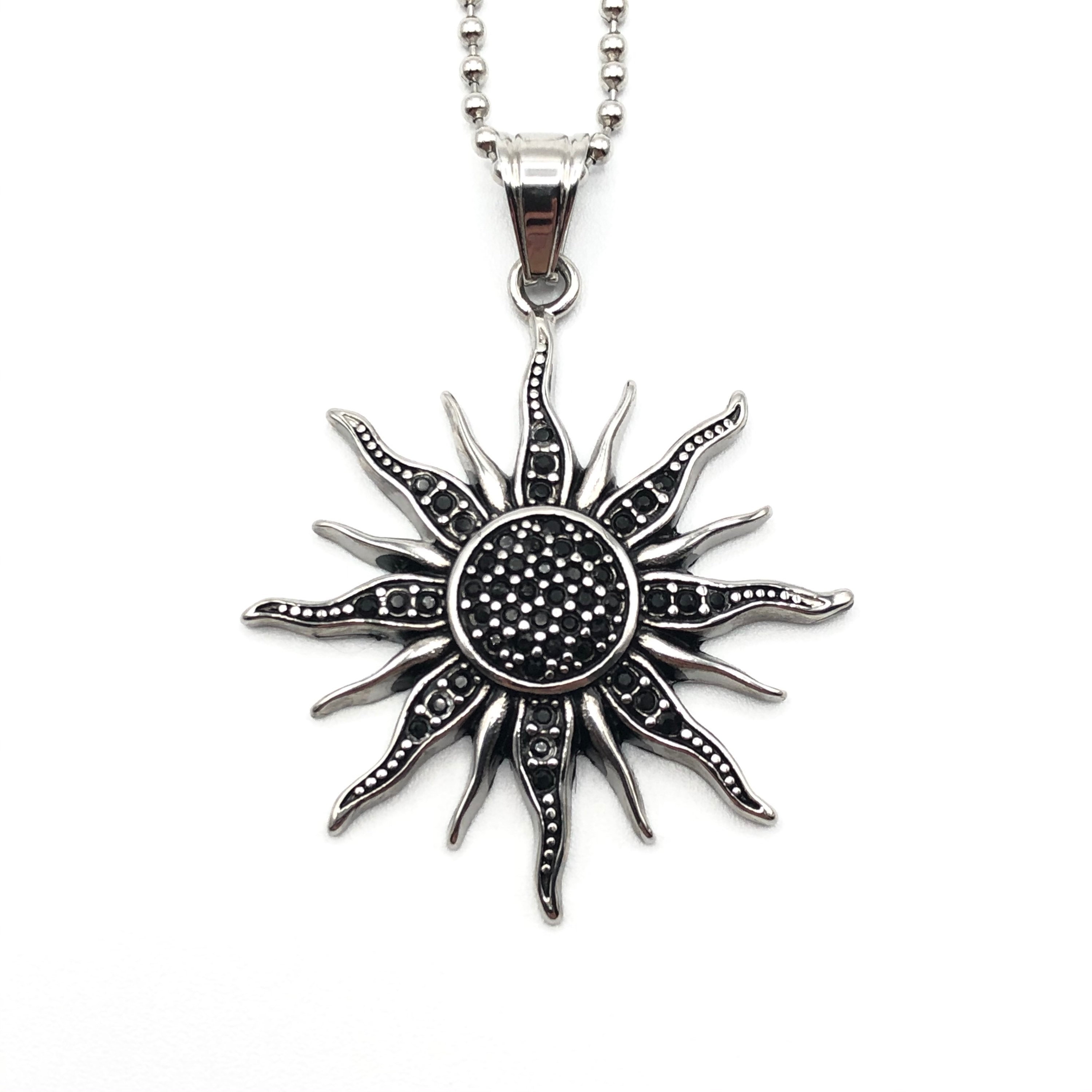 [ReinSein]ACC★Big Shining Vintage Solar Necklace Rhinestone Sun Pendant Necklace, Antique Silver Necklace
