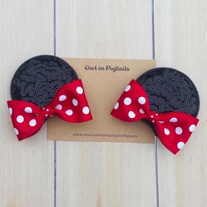 Minnie Mouse Ear Clips - Minnie Ears - Mouse Ear Clips - Minnie Ear Clips with ears pouch - Minnie Headband - Red Polka Dot Minnie Ears