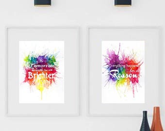 Rainbow Watercolor Quote Print Set, Motivational Typography Wall Art
