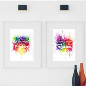 Inspiration wall art set, positivity typography, watercolour quote print, rainbow decor gift for her, motivational positive thinking set