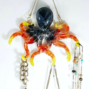 Octopus resin hanger wall art for jewellery, key rings, medal display, mask holder hook. Sea themed sculpture rainbow, sealife tentacle