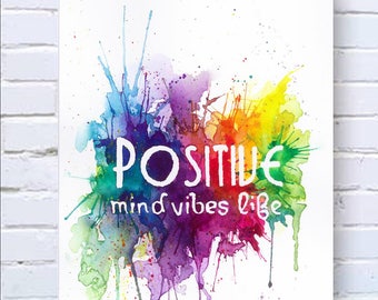 Impression aquarelle arc-en-ciel, citation inspirante, art ondes positives