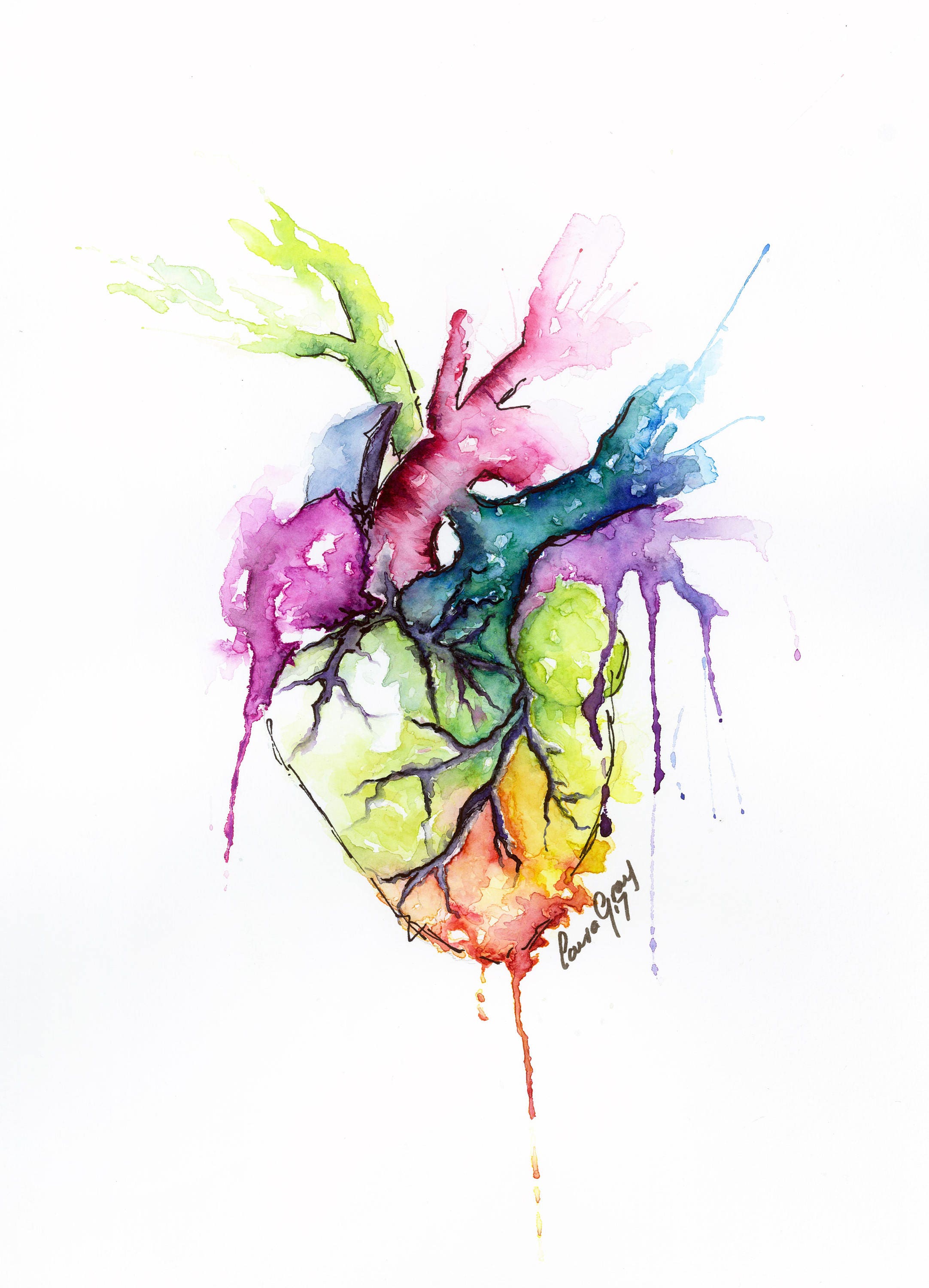 Anatomical Heart Art Print Watercolor Rainbow Painting - Etsy