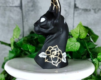 Aangepaste tattoo sphynx kat buste standbeeld, gotisch woondecoratie