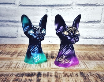 Custom tattoo standbeeld sphynx kat buste, Egyptisch decor