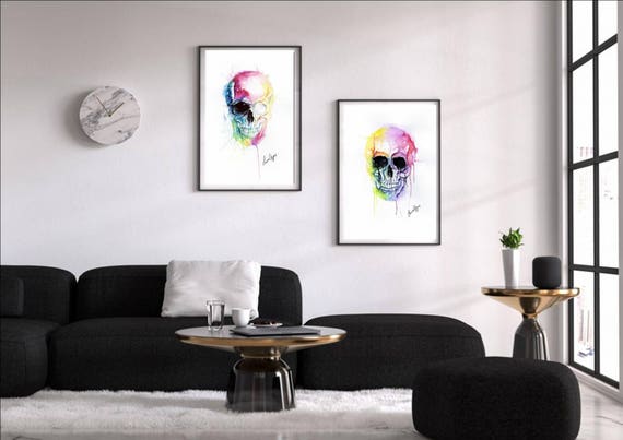Rainbow Watercolor Skull Print, Quirky Skull Wall Art - Etsy