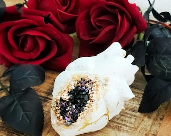 Anatomical Geode Heart Sculpture, Gothic Crystal Home Decor, Medical Valentine Gift