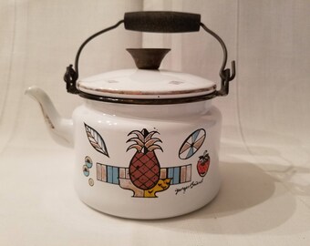 Georges Briard Enamel Tea Kettle Mid Century Modern Etsy