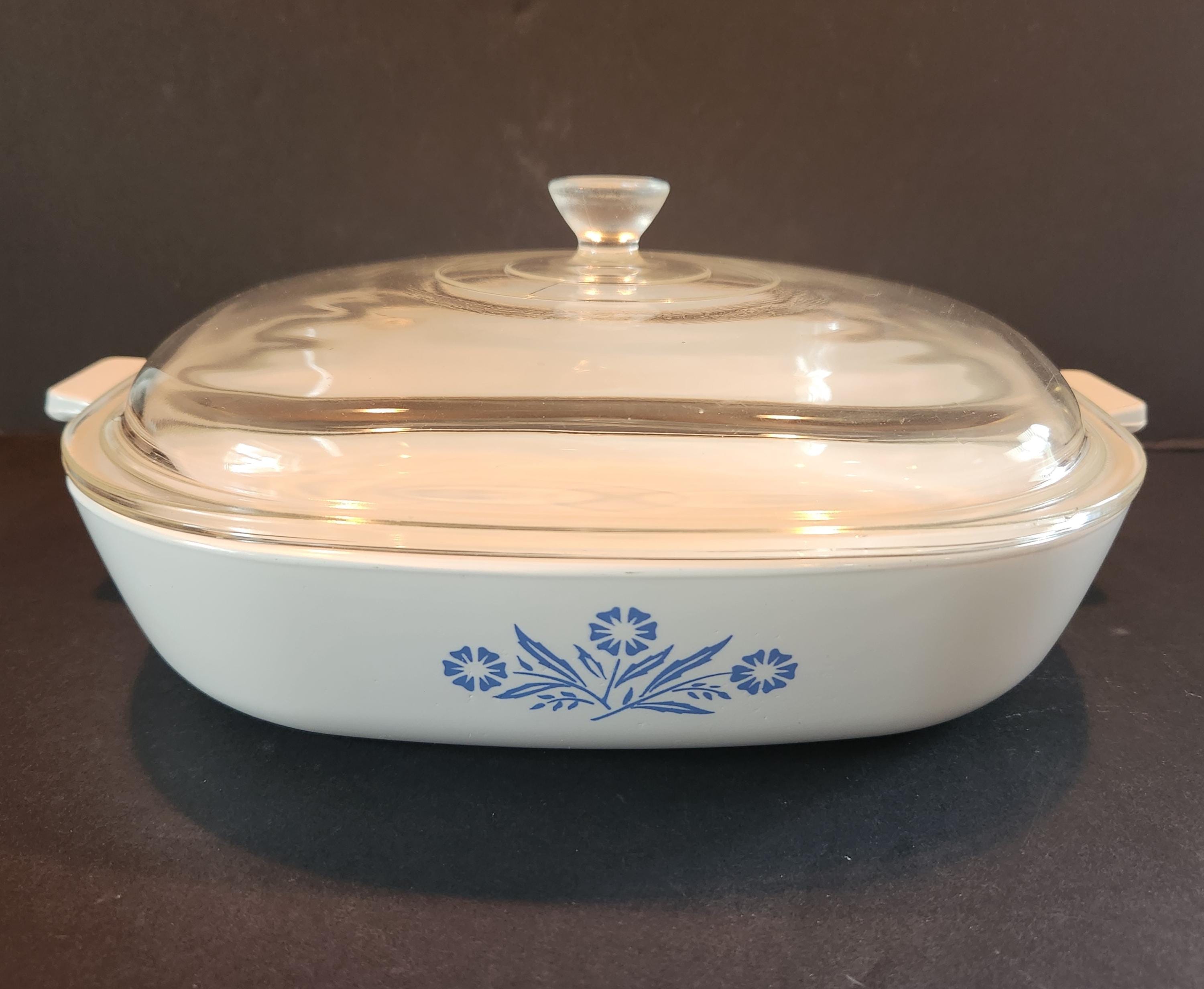 Vintage Corning Ware Pyroceram Blue Cornflower 10 inch Skillet with Clear P-10-C Lid ~ Vintage Corningware P-10-B