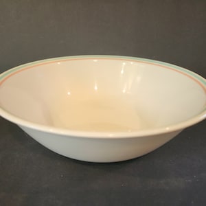 Vintage Corelle Forever Yours Serving Bowl: 8.5&quot; Beige Bowl with Pink & Green Rim