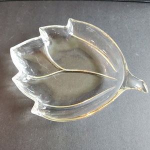 Vintage Leaf Shaped Clear Glass Relish Dish ~ Relish Tray ~ Candy Dish