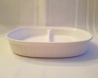 Vintage Corning Ware French White Divided Casserole Dish Liter)