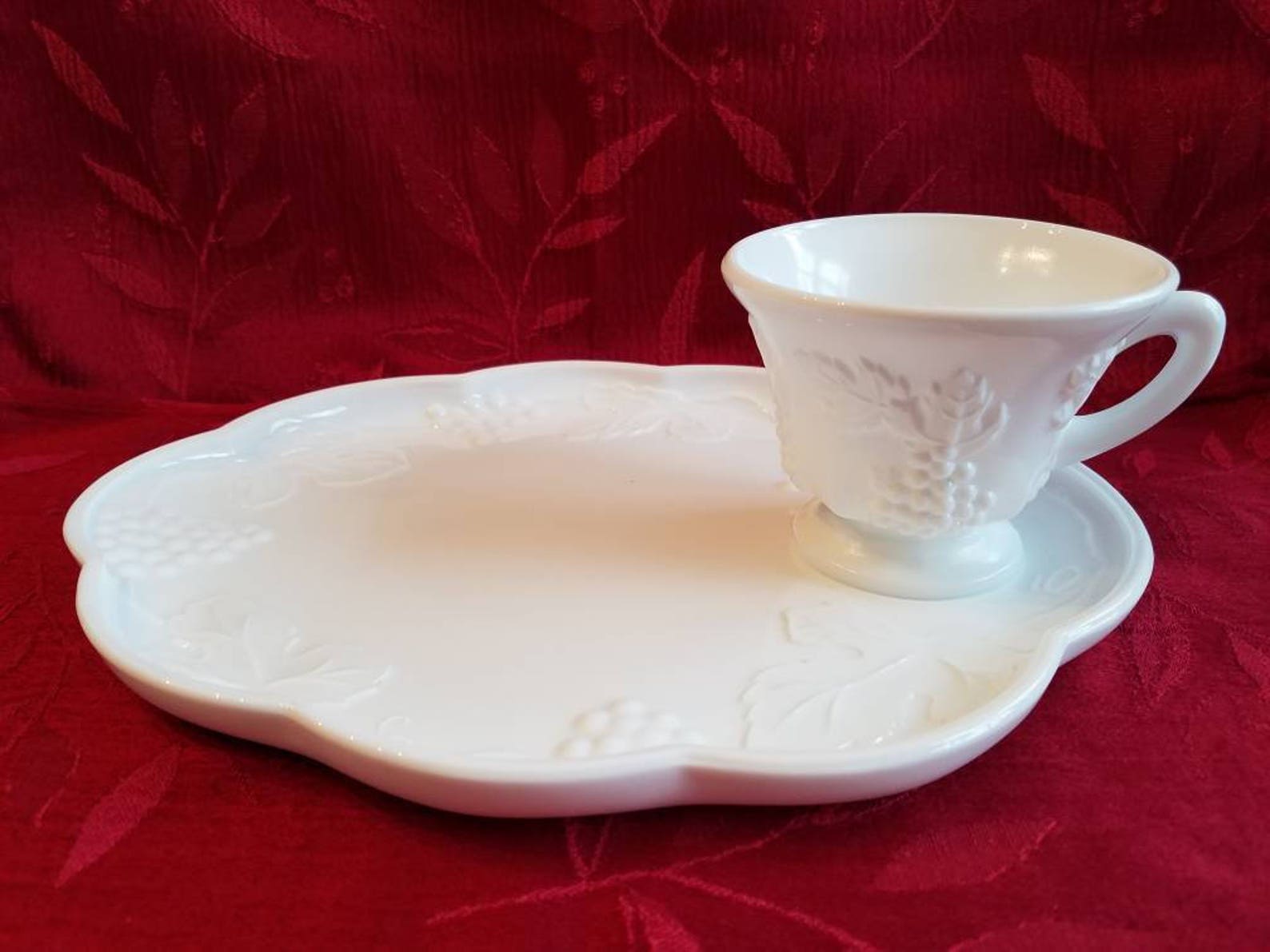 Set of 3 Vintage Indiana Glass Snack Sets Milk Glass Snack Etsy