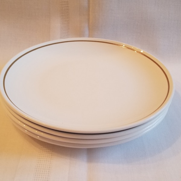 Set of 4 Vintage Corning Ware Bread Plates ~ Pyroceram Brand Tableware by Corning ~ White with Brown Rim ~ Corningware ~ Corning Ware