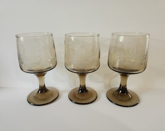 Set of 3 Vintage Pfaltzgraff Village Wine Glasses ~ Vintage Stemware ~ USA