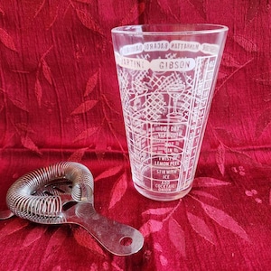 Vintage Federal Cocktail Shaker with Drink Recipe Design with Strainer ~ Vintage Barware