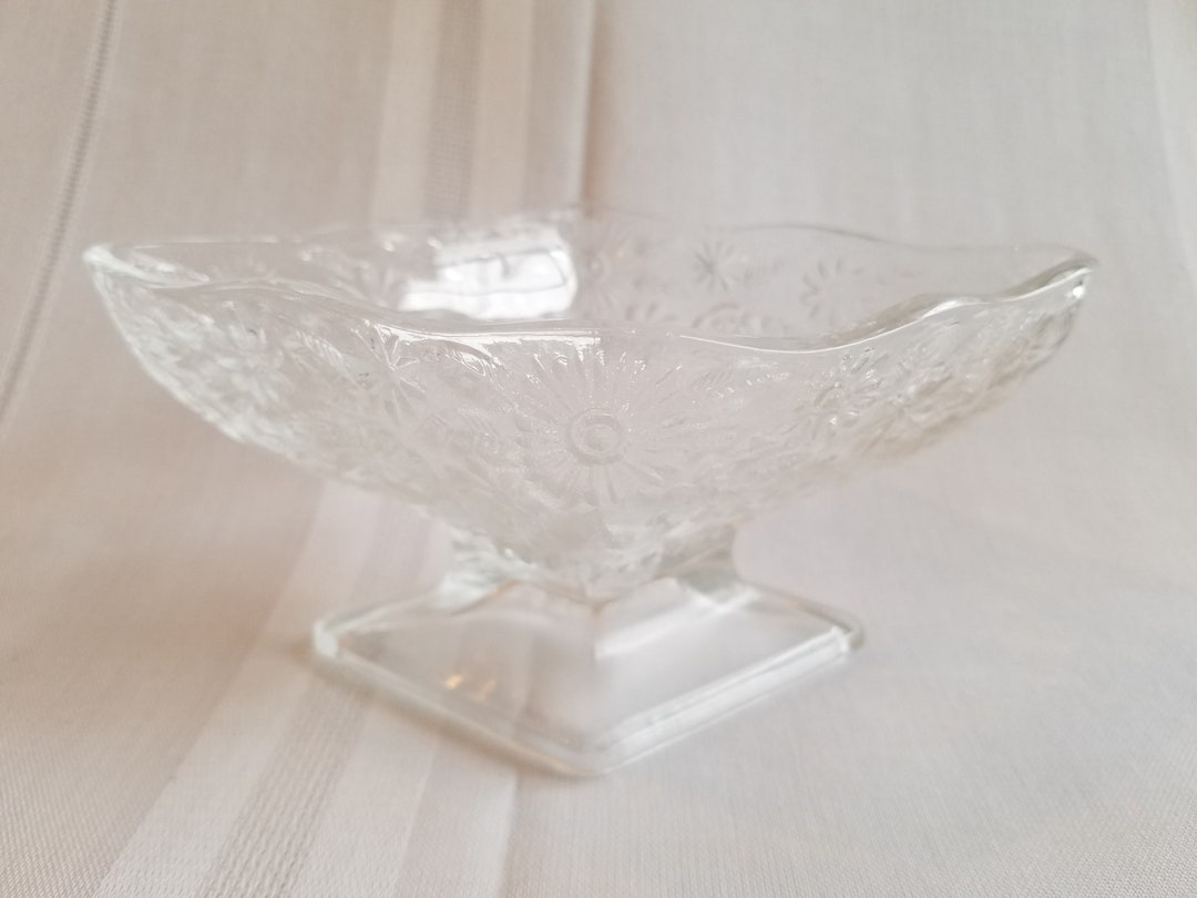 Vintage Clear Glass Diamond Shaped Floral Pedestal Candy Dish - Etsy