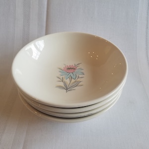Set of 4 Fairlane by Steubenville Pottery Co. Berry Bowls with Pink and Blue Flower Design ~ Mid Century ~ Ovenware