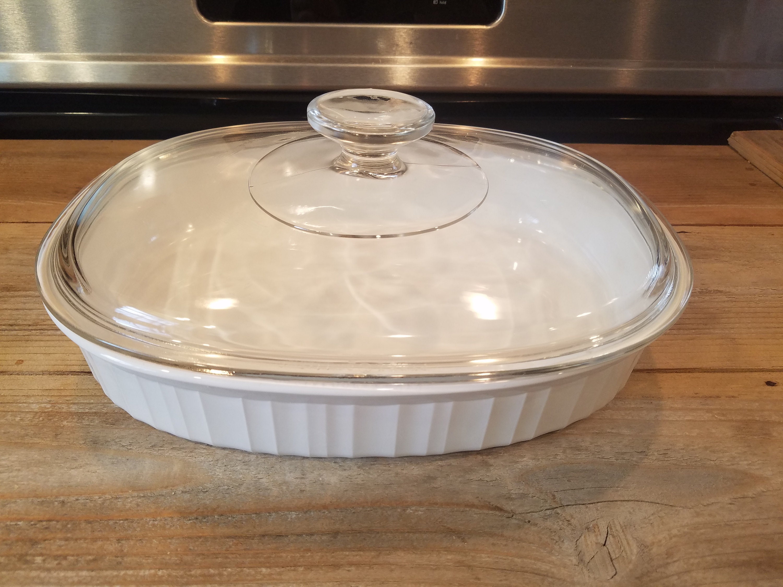 French White Glass Lid for 1.5-quart Oval Baking Dish