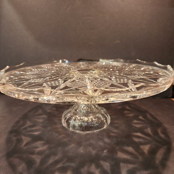 Vintage Clear Glass Pedestal Cake Stand ~ Footed Cake Plate ~ 12 inch Cake Stand