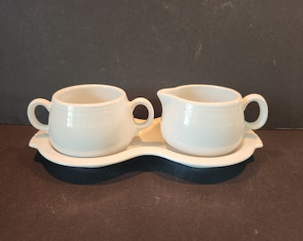 Vintage Fiestaware White Sugar (no lid) and Creamer Set with Tray ~ Fiesta Dinnerware ~ USA