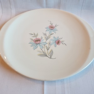 Vintage Fairlane by Steubenville Pottery 13 3/4" Oven Proof Platter with Pink and Blue Flower Design ~ Mid Century Ceramic ~ Ovenware