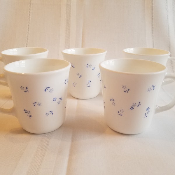 Vintage Corning USA Coffee Mugs in the Provincial Blue Pattern - Set of 5 Coffee Cups
