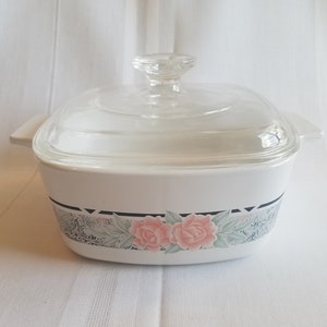 Vintage Corning Ware Silk and Roses Casserole: 1.5 Liter Pyroceram Dish