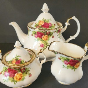 Royal Albert &quot;Old Country Roses&quot; 3-Piece Tea Set ~ Teapot ~ Sugar Bowl and Creamer