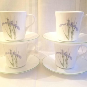 Vintage Corning Shadow Iris Coffee Cups and Saucers - Set of 4