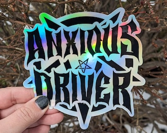 Anxious Driver Goth Bumper Sticker, Pentagram, Goth Fashion, Emo Kid, Punk Rock, Black Clothing, Anxiety, Tattoo, Coffin, Mental Health