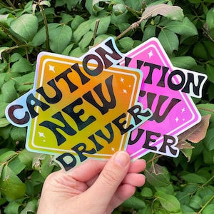 Caution New Driver Holographic Sticker: Anxious Driver Car Decal