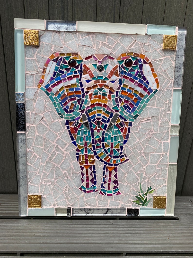 Colourful Elephant charging mosaic Mosaic wall art outdoor Etsy