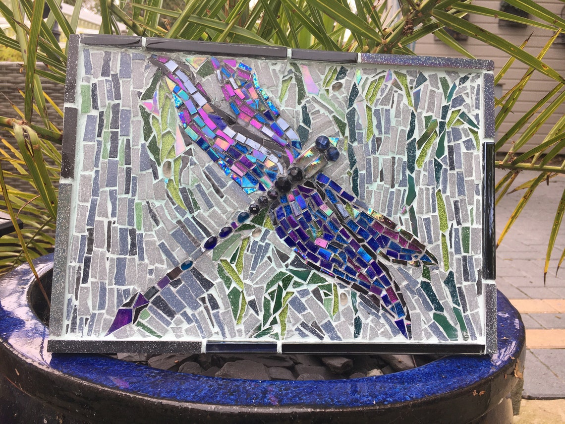 Dragonfly mosaic garden art mosaic dragonfly wall art Etsy