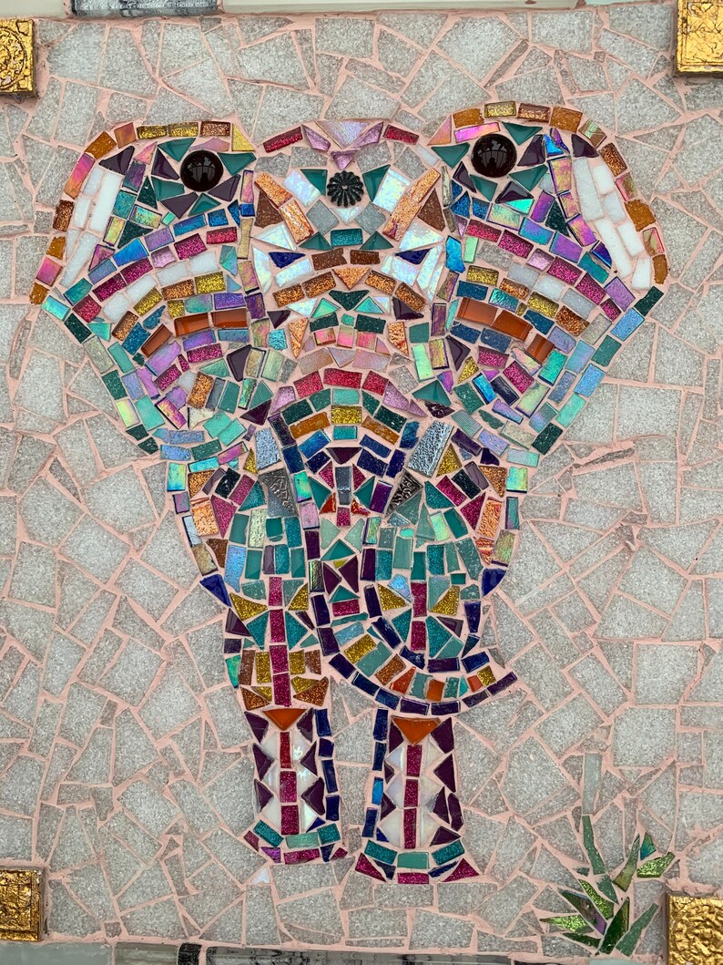Colourful Elephant charging mosaic Mosaic wall art outdoor Etsy