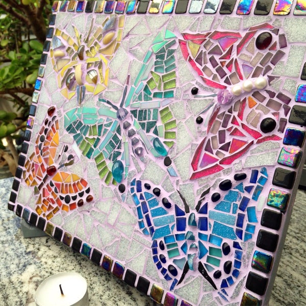 Butterfly, Flutter By Mosaic, Mosaic wall art, Butterfly Mosaic art, garden mosaic