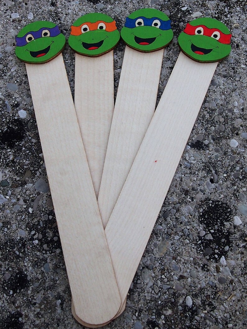 4 wooden handpainted NINJA TURTLES BOOKMARKS Kit Etsy