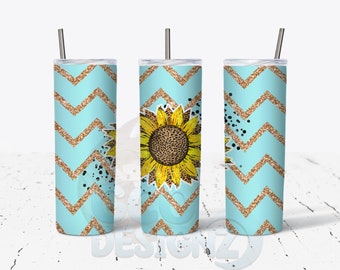 Sunflower, Sublimation Tumbler, Stainless Steel, Insulated, Summer, Spring, Hot or Cold, Gifts for Everyone, Chevron