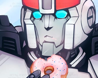 Transformers Prowl and Donuts Print - A4, 5x7, Postcard