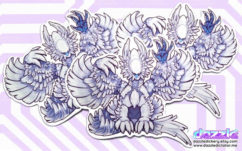 A photo of three Zoh Shia stickers pictured on a light purple background