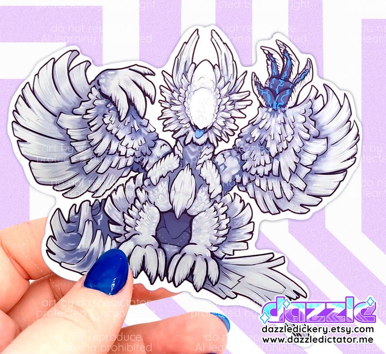 Mock-up image of the Zoh Shia sticker pictured in hand, for size reference