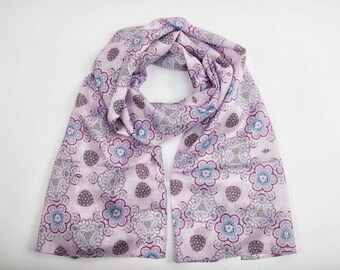 Afroklectic Lace Scarf- Pink Burgund Blau- Damen Seidenschal- Handgezeichneter Druck- Tragbare Kunst- Designer- Digital gedruckt- Luxus