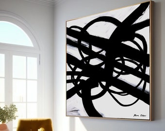 Black & White Painting "Infinity Roads" |  Abstract Art, PRINT on Canvas, Modern Art By Ron Deri